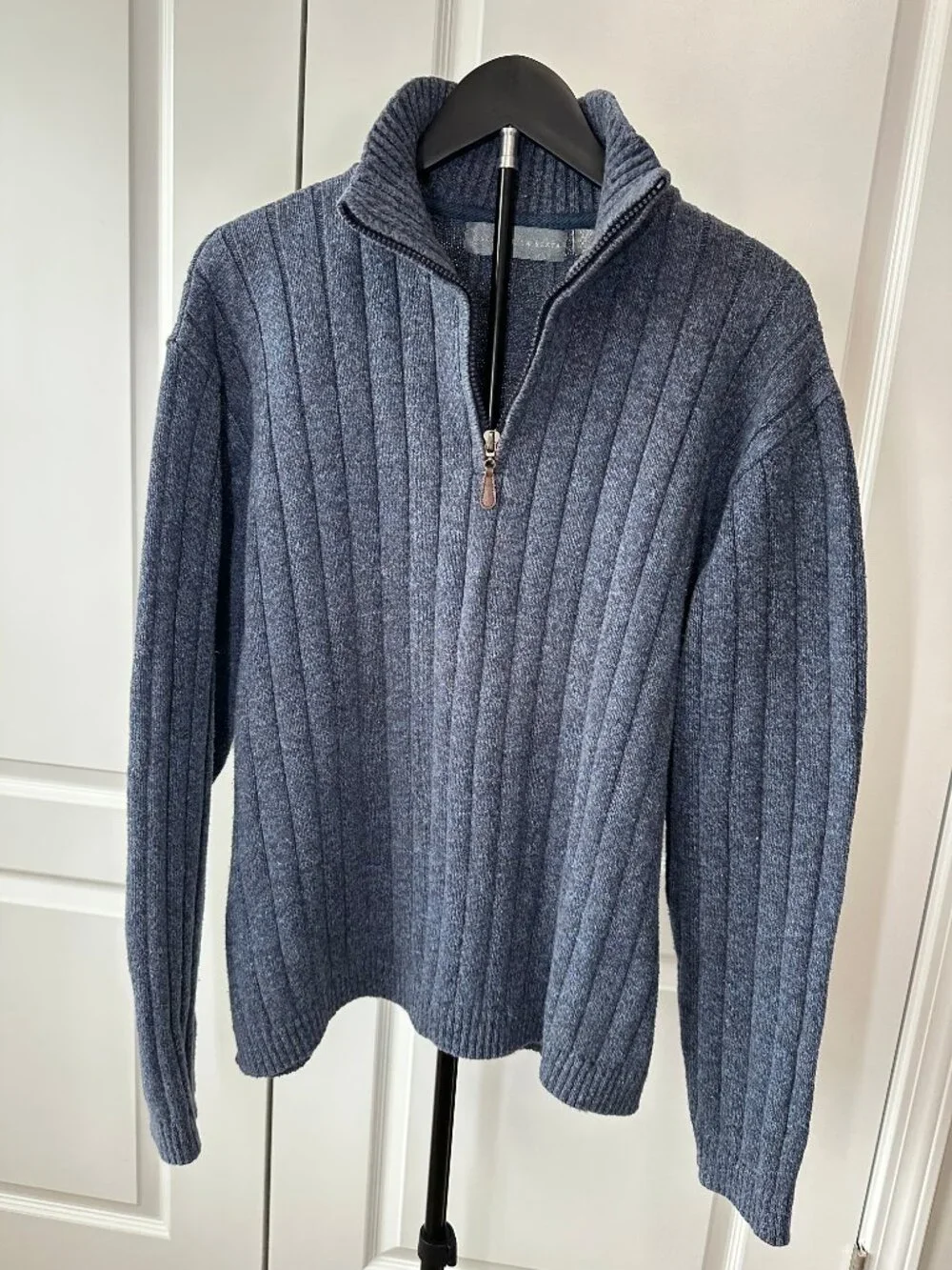 Oscar de la Renta Ribbed Quarter-Zip Sweater | Men's XXL | Blue Heather
